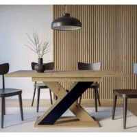 Table a manger extensible laos – bois scie et noir mat 120 – 160 cm