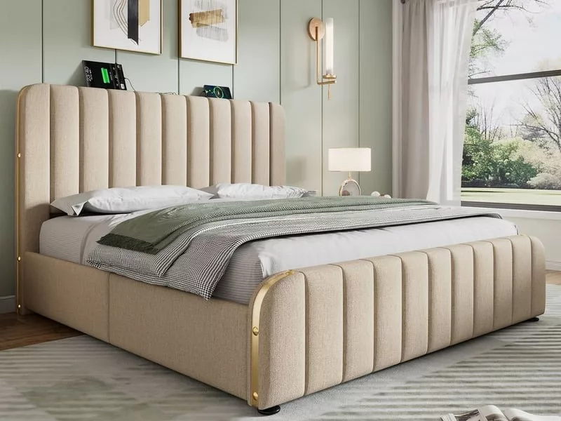 Lit avec rangement 160x200 cm ZERBACO coloris beige – Image 2