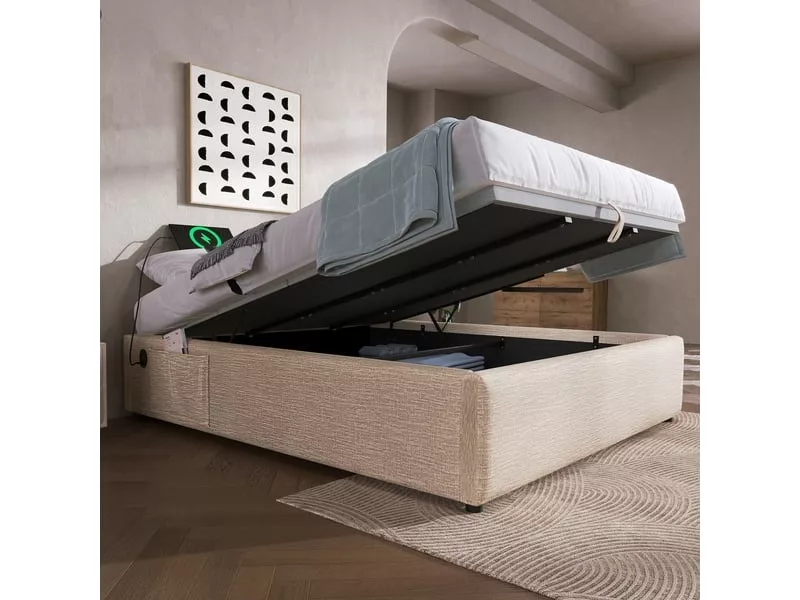 Lit coffre 160x200 cm STILVORA coloris naturel – Image 7