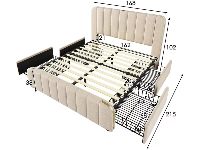 Lit avec rangement 160x200 cm ZERBACO coloris beige – Image 3