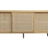 Buffet en bois manguier massif et cannage rotin 3 portes coulissantes L180 cm ACANGE