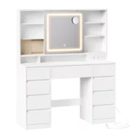 Kailyn – Coiffeuse 9 tiroirs loupe 10x éclairage 3 couleurs blanc nuage