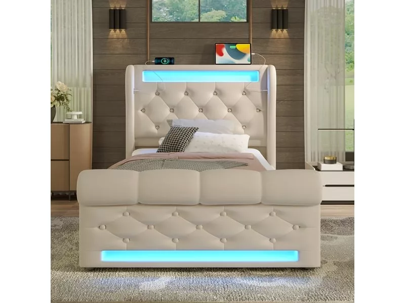 Lit coffre 140x200 cm KOMHTOM COFFER250618 coloris beige – Image 12