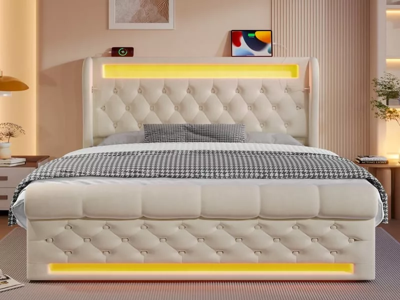 Lit coffre 140x200 cm KOMHTOM COFFER250618 coloris beige – Image 7