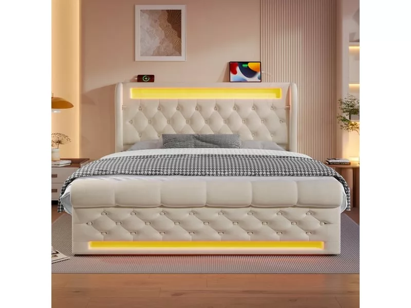 Lit coffre 140x200 cm KOMHTOM COFFER250618 coloris beige – Image 2