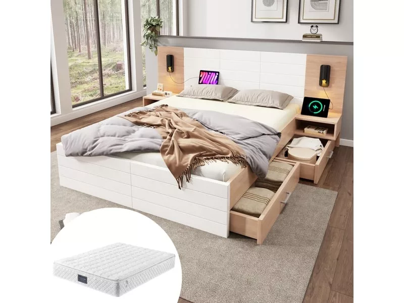 Lit avec rangement 160x200 cm WISHDOR coloris blanc – Image 7