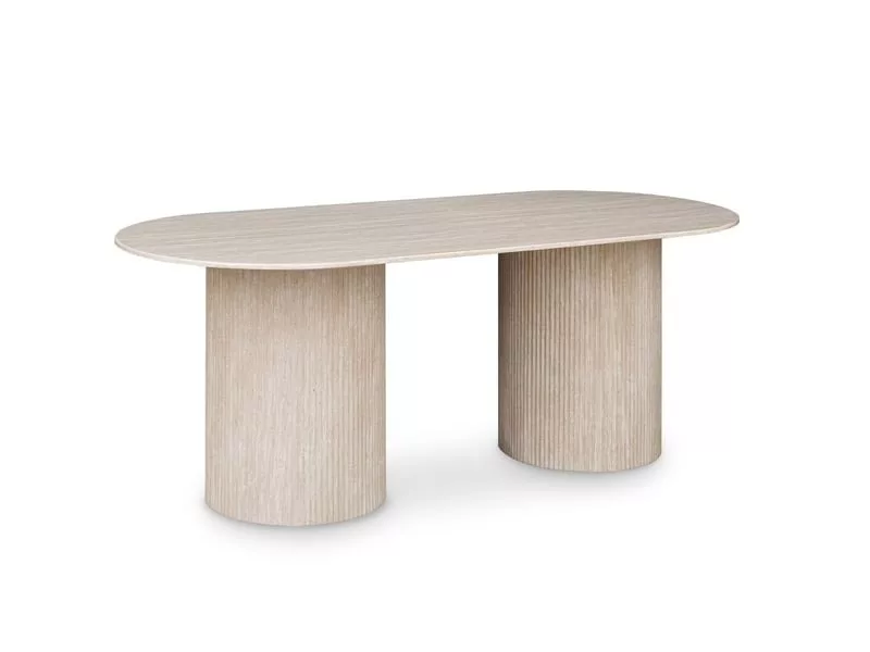 Table à manger ovale en marbre composite beige 8 personnes dhara