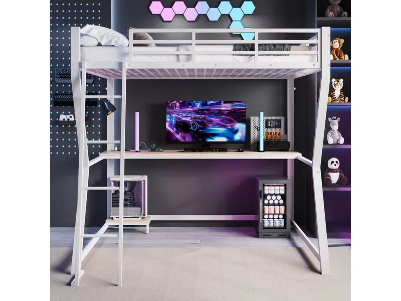 Lit mezzanine 140x200 cm MODFU coloris blanc