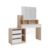 Coiffeuse avec éclairage LED, Blanc/Sonoma 139.8 x 115cm