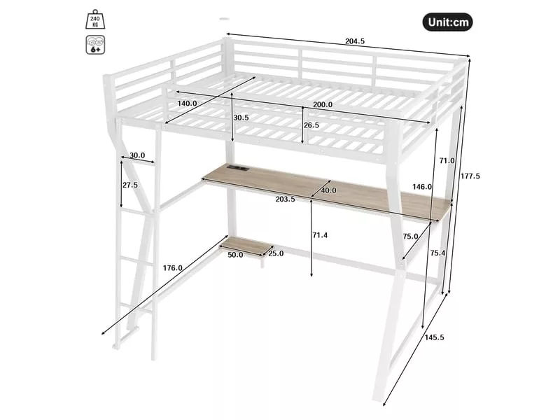 Lit mezzanine 140x200 cm MODFU coloris blanc – Image 6