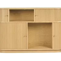 Console vintage en bois clair chêne avec portes coulissantes L120 cm EPIC