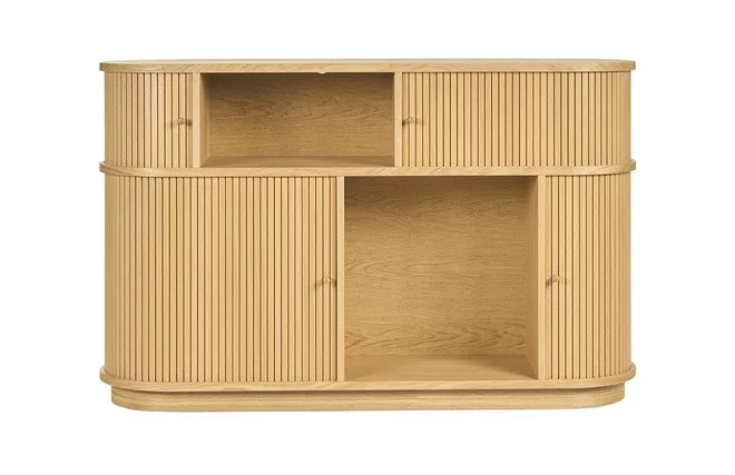 Console vintage en bois clair chêne avec portes coulissantes L120 cm EPIC