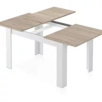 Table à manger extensible imitation chêne canadian et blanc artik – 78 x 140-190 x 90 cm -pegane-