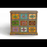 Lexine – Commode en bois de manguier avec détails multicolores peints à la main