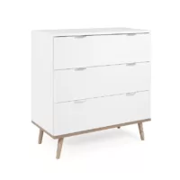 Copenhague – Commode 3 tiroirs L80 x H87 cm – Blanc