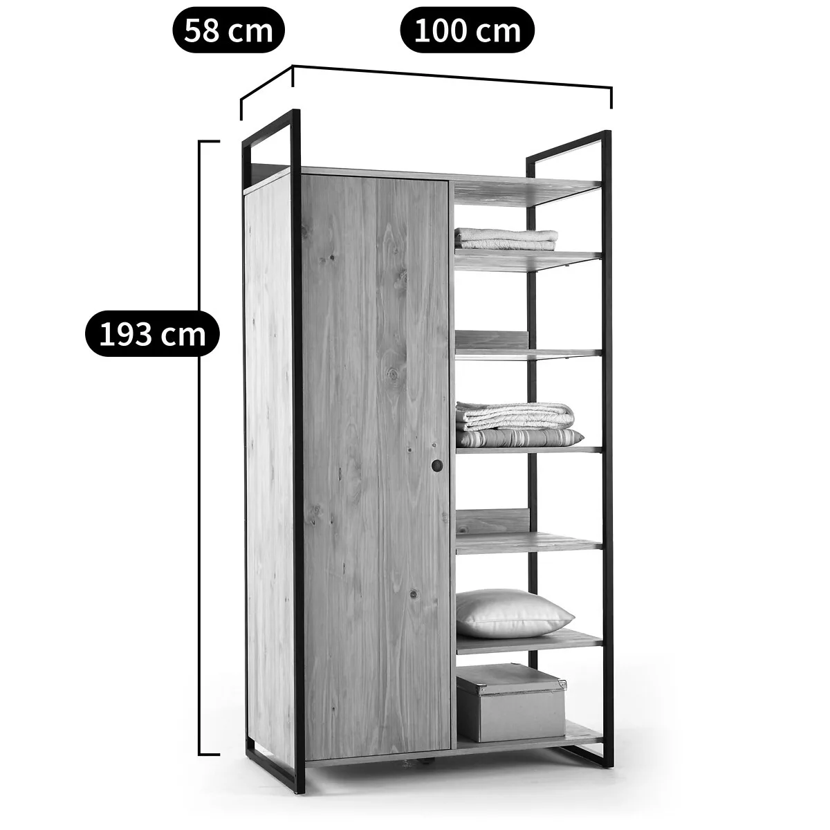 Module armoire 1 porte penderie 6 étagères HIBA – Image 2