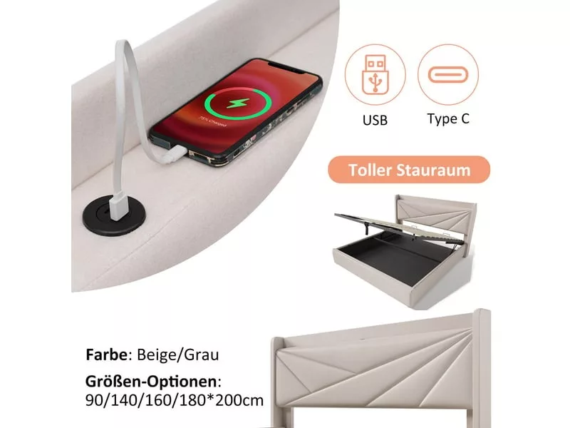 Lit coffre 160x200 cm DZMDIP coloris beige – Image 4