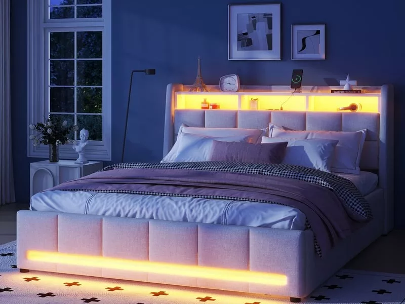 Lit avec rangement 140x200 cm OKWISH coloris gris – Image 12