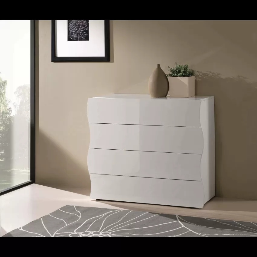 Mattia - Commode effet bois blanc brillant 98x40 cm – Image 4