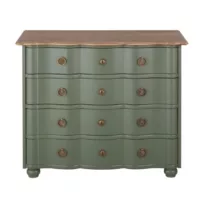 Gustavia – Commode 4 tiroirs vert kaki et métal doré L100
