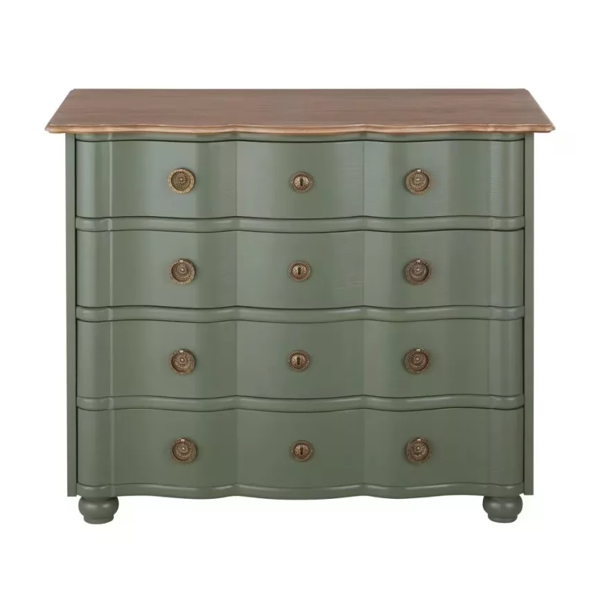 Gustavia - Commode 4 tiroirs vert kaki et métal doré L100