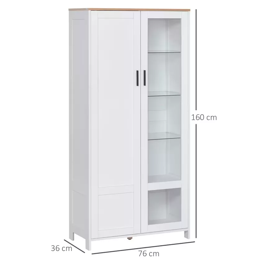 Homcom - Armoire 2 portes - 7 étagères - blanc aspect chêne clair verre – Image 4