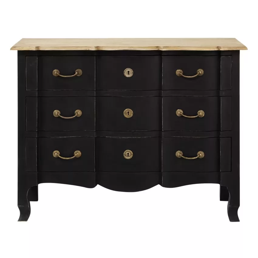 Versailles - Commode 3 tiroirs en bois d'acacia et de manguier noire L110