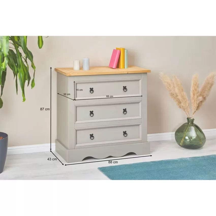 Tequila - Commode 3 tiroirs en bois massif, coloris naturel – Image 8