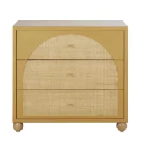 Dabali – Commode haute 3 tiroirs ocre et rotin tressé L98