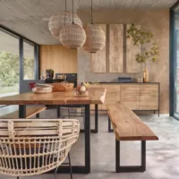 Palissandre – Table à manger industrielle en bois d&rsquo;acacia et métal noir 8/10 personnes L200