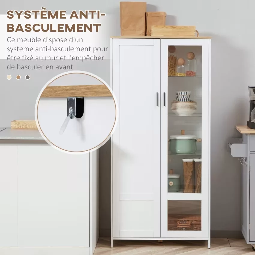 Homcom - Armoire 2 portes - 7 étagères - blanc aspect chêne clair verre – Image 7