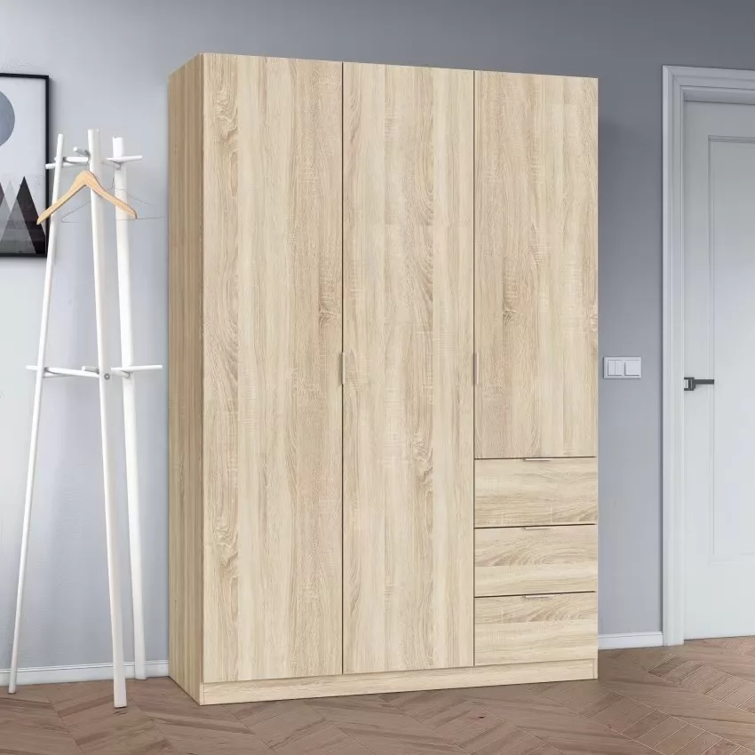 Fullerton - Armoire 3 portes effet bois blanc 135x52 cm – Image 7