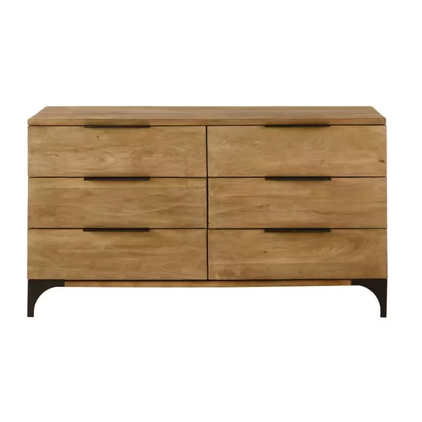 Metropolis - Commode double 6 tiroirs en bois de manguier massif L140