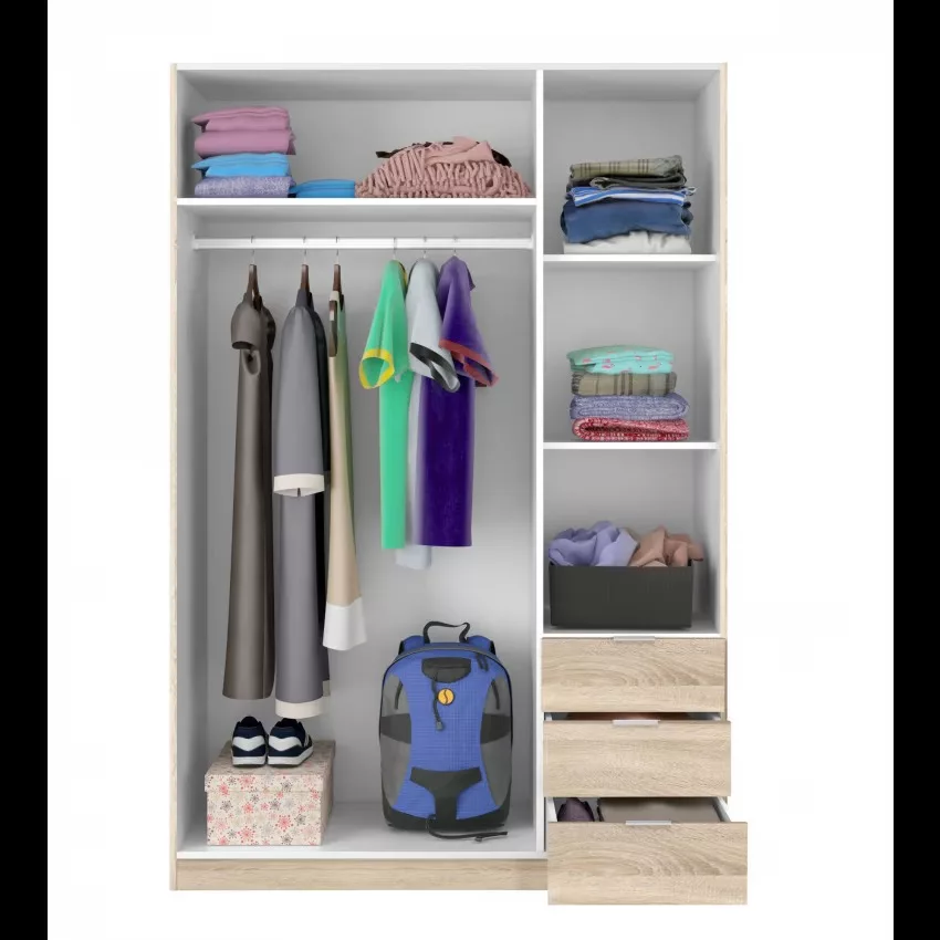 Fullerton - Armoire 3 portes effet bois blanc 135x52 cm – Image 8