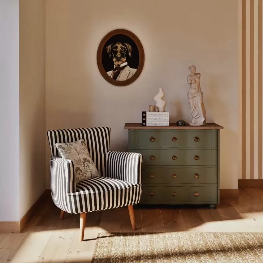 Gustavia - Commode 4 tiroirs vert kaki et métal doré L100 – Image 8